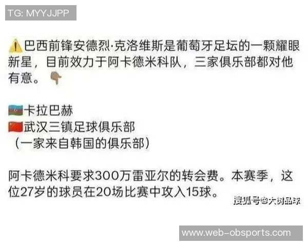 ESPN记者透露三镇关注28岁葡甲前锋克洛维斯报价300万雷亚尔