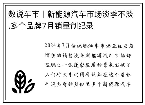 数说车市丨新能源汽车市场淡季不淡,多个品牌7月销量创纪录